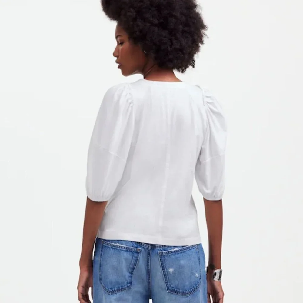 NWT Madewell White Puff-Sleeve Tee - Size: Small